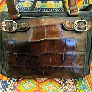 Vintage Black and Brown Leather Brighton Tote Bag